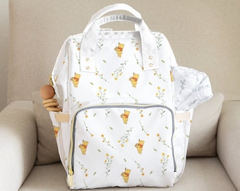 Klassischer Winnie Pooh Windelrucksack, Babyparty-Geschenk, neue Mama-Tasche, Pooh Bär-Wickelset, Decke, Neugeborenen-Outfit, personalisiertes Willkommens-Babygeschenk