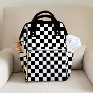 Checkered Diaper Bag Backpack, Personalized Baby Shower Gift