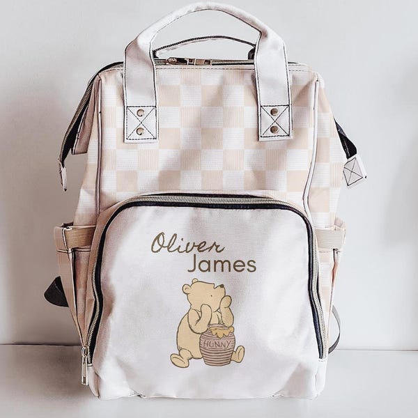 Personalized Diaper Bag & Minky Blanket Set Winnie the Pooh Baby Shower Gift Custom Name Newborn Toddler Gift Neutral Set