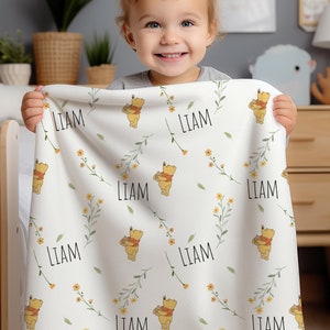 Classic Winnie Pooh Blanket Toddler Personalized Birthday Gift Pooh Custom Name Welcome Shower Gift Pooh Bear Girl Baby Nursery Decor Boy