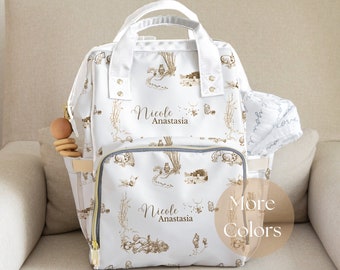 Diaper Backpack French Toile Nursery Decor Classic Winnie Pooh Baby Shower Gift New Mom Bag Pooh Name Blanket Personalized Welcome Baby Gift