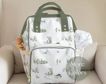 Diaper Backpack Green French Toile Nursery Decor Classic Winnie Pooh Baby Shower Gift New Mom Bag Pooh Name Blanket Custom Welcome Baby Gift
