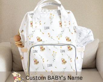 Classic Winnie Pooh Diaper Bag Baby Shower Gift Blanket Newborn Gift Pooh Bear Swaddle Delivery Blanket Custom Baby Name Swaddle Pooh Bear