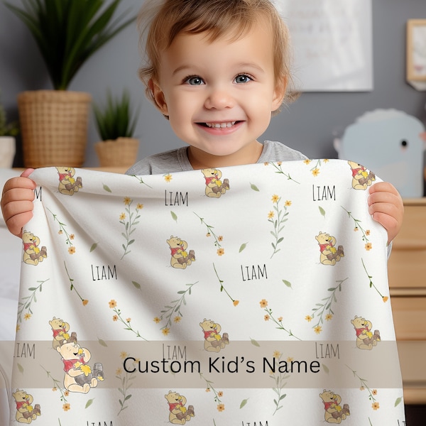 Personalized Winnie the Pooh Blanket, Custom Nursery Decor