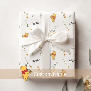 Involucro di carta regalo con nome personalizzato Classico Winnie the Pooh Confezione regalo personalizzata Compleanno Benvenuto Baby Shower Decor Regalo Asilo nido Pooh personalizzato