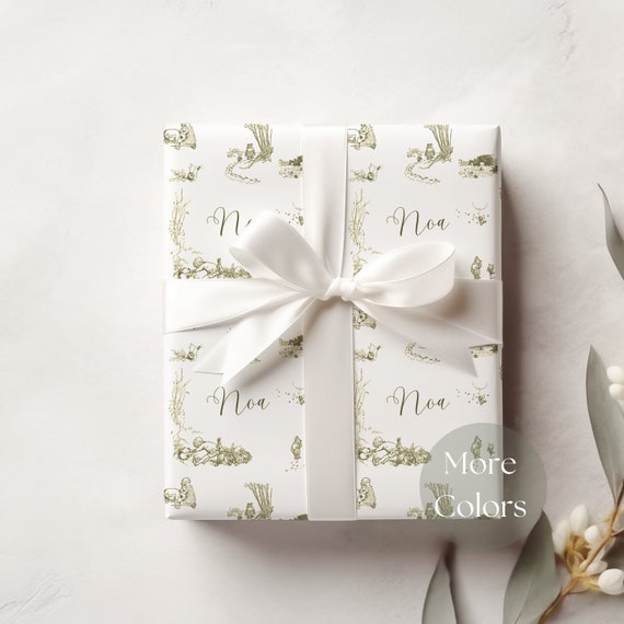Winnie the Pooh Gift Wrap: French Toile Baby Shower Paper
