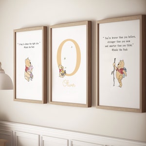 Winnie Puuh-Kinderzimmer-Druck-Set Individuelle Baby Name Kinderzimmer Kunst Classic Pooh personalisierte Poster Zitat Pooh Bär Kinderzimmer-Wand-Dekor-Kind-Raum