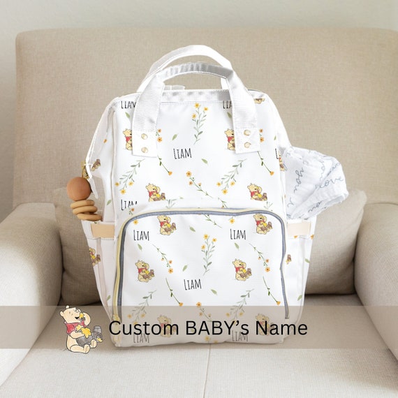 Winnie the Pooh Diaper Bag Set, Custom Baby Gift with Swaddle and Beanie