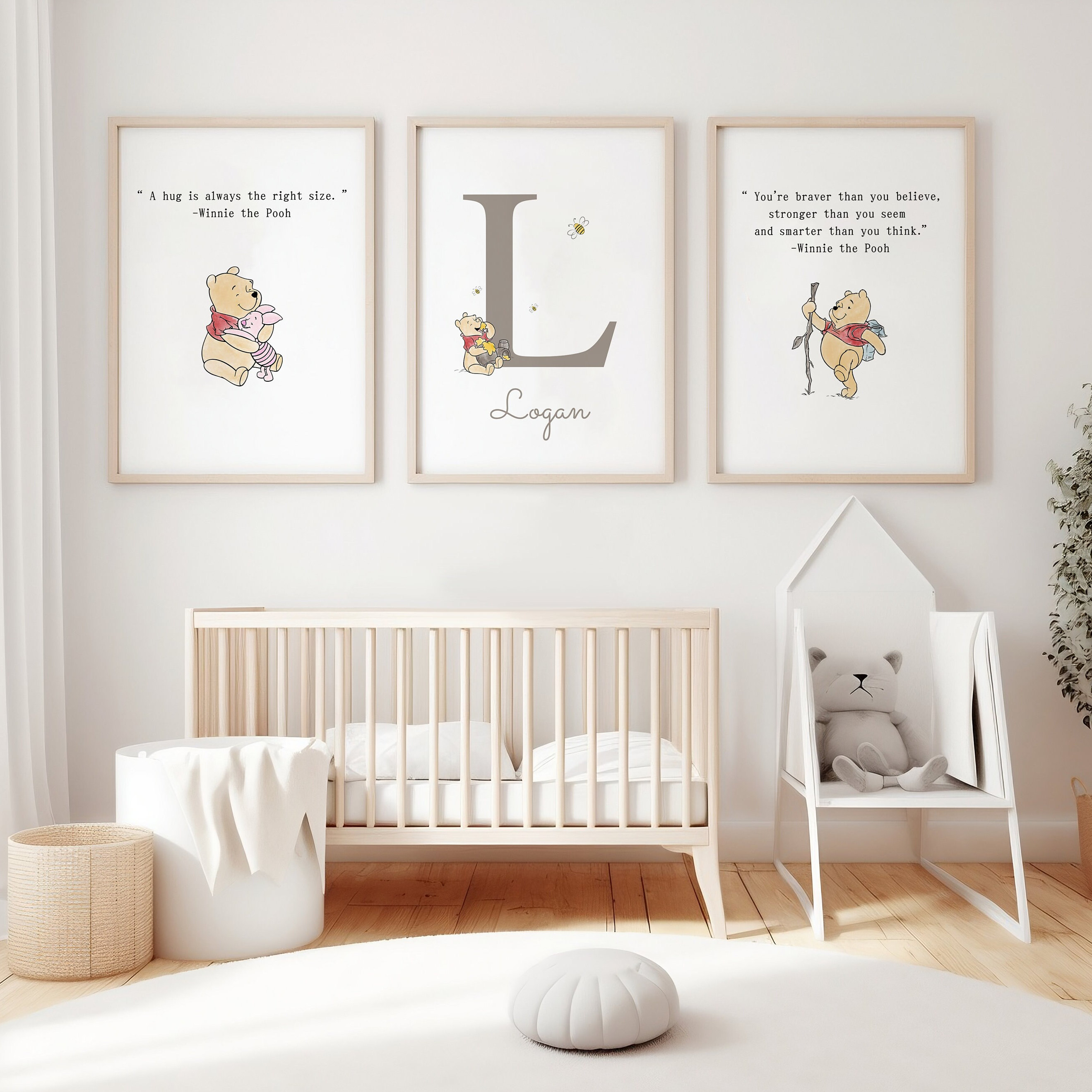Winnie the Pooh Nursery Print Set Custom Baby Name Nursery Art Classic ...