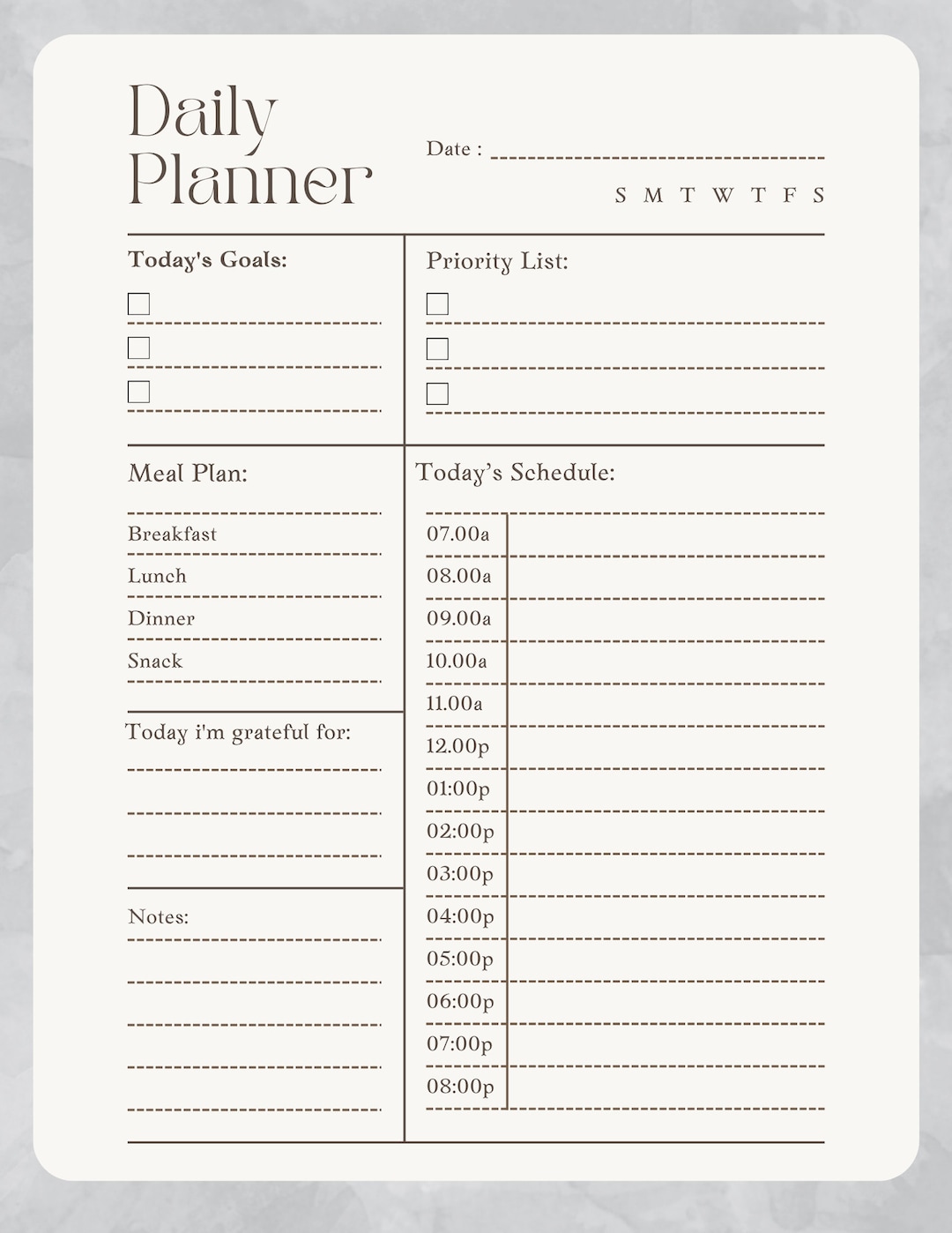 Single Page Printable Daily To-do-list, Daily Schedule Planner - Etsy