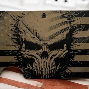 Laser Engraved Slim Wallet, RFID Blocking, Minimalist Wallet, Money Clip, Card Holder, Skull, American Flag, Patriotic, Military, Veteran