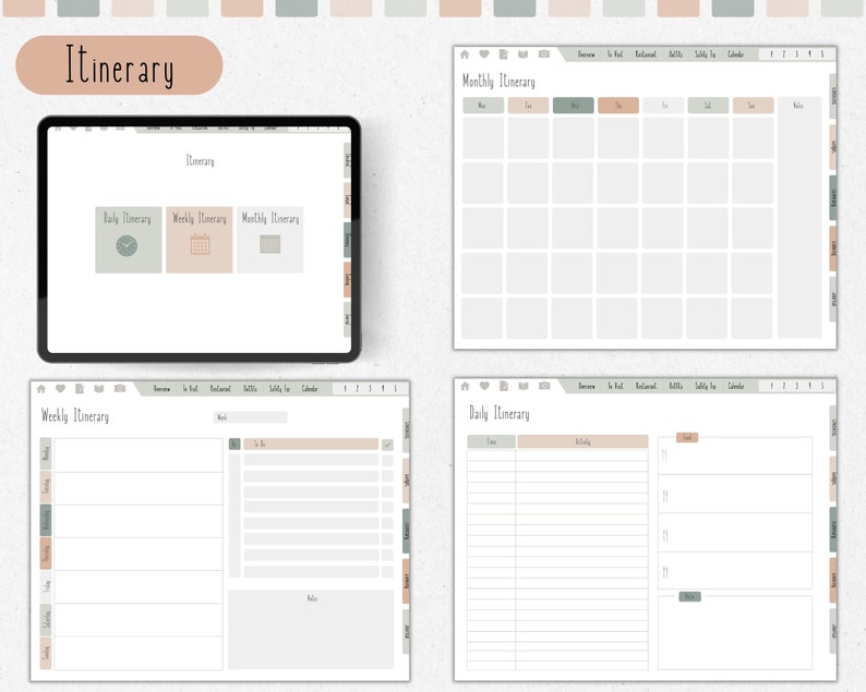 Digital Travel Planner, Vacation Digital Planner, Travel Itinerary