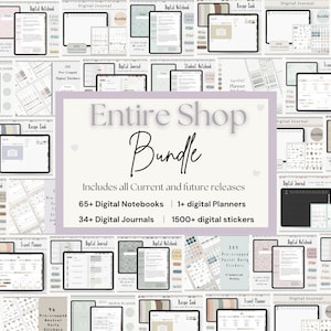 digital planner journal note templates and stickers all in one whole shop bundle lifetime access compatible with goodnotes notability