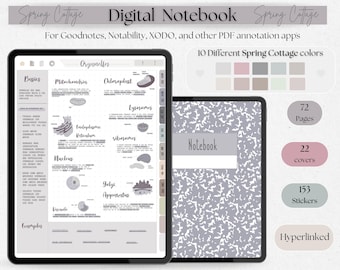 digital student notebook with hyperlinked sections Cornell note template iPad school notes GoodNotes Notability stickers academic PDF