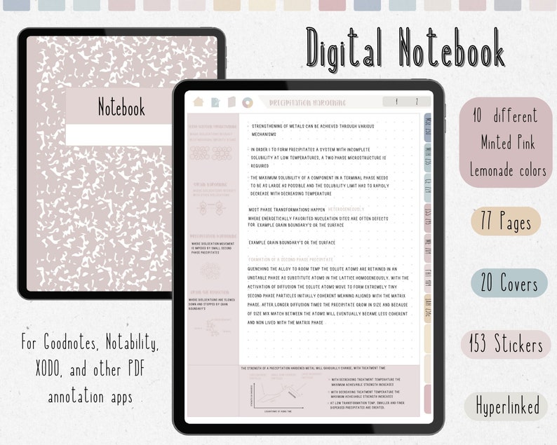 Digital Student Notebook With Hyperlinked Sections Cornell Note ...