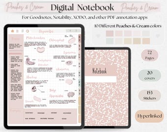 digital student notebook with hyperlinked sections Cornell note template iPad school notes GoodNotes Notability stickers academic PDF