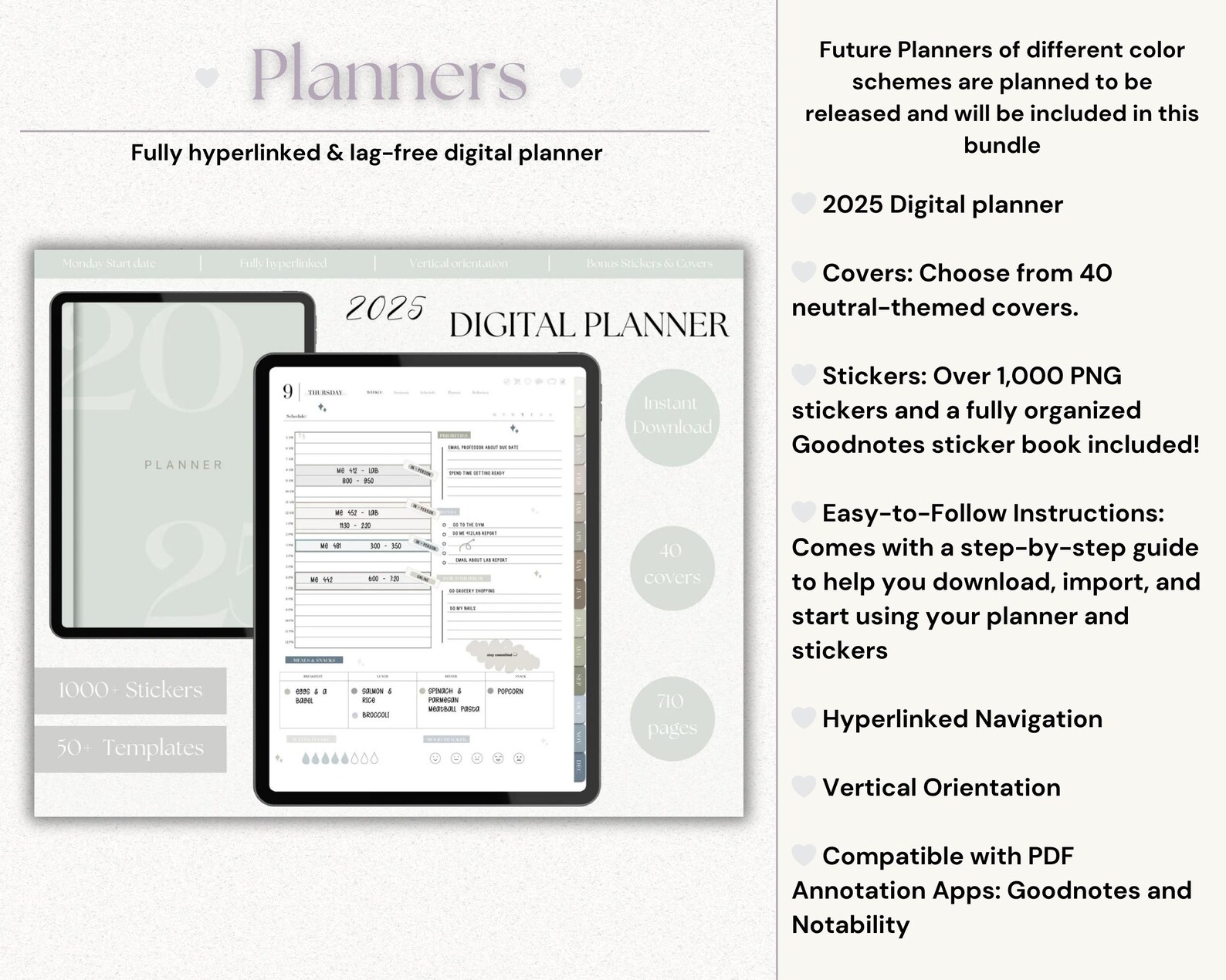 Digital Planner Journal Note Templates and Stickers All in One Whole ...