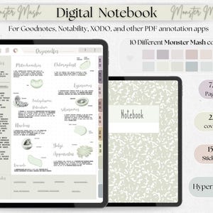 digital student notebook with hyperlinked sections Cornell note template iPad school notes GoodNotes Notability stickers academic PDF