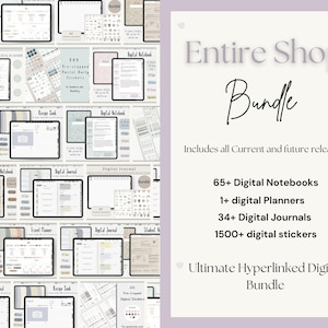 digital planner journal note templates and stickers all in one whole shop bundle lifetime access compatible with goodnotes notability