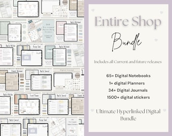 digital planner journal note templates and stickers all in one whole shop bundle lifetime access compatible with goodnotes notability