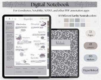 Cuaderno digital para estudiantes con secciones con hipervínculos, plantilla de notas de Cornell, notas escolares para iPad, pegatinas GoodNotes Notability, PDF académico