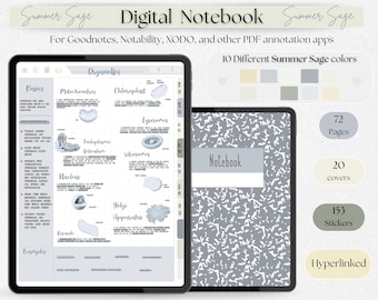 digital student notebook with hyperlinked sections Cornell note template iPad school notes GoodNotes Notability stickers academic PDF