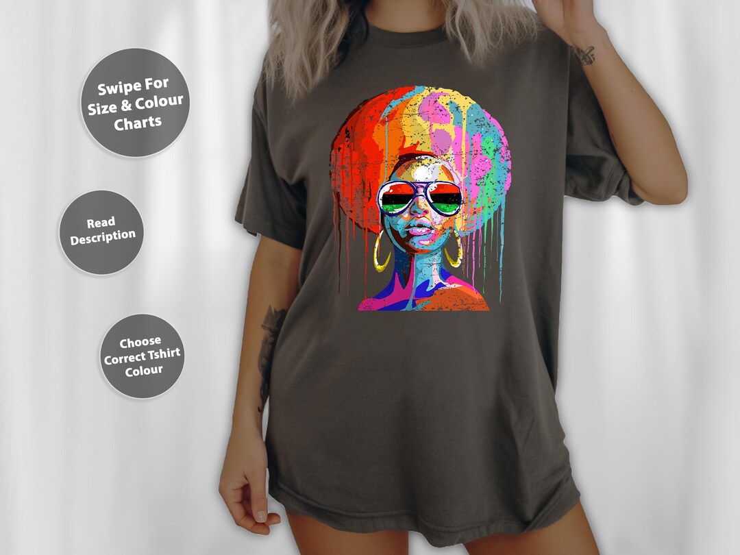 Womens Black Queen Afro Melanin Dripping Art Black History T-shirt ...