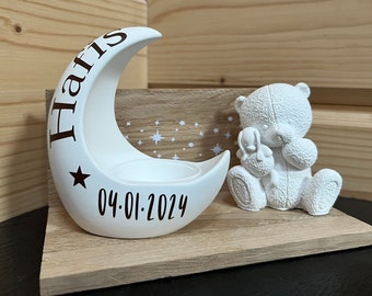 Babygeschenk, Geburt, personalisiert, Teddy, Gips, Holz