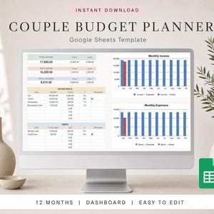 Budgetplanner voor stellen in Google Sheets, gezamenlijke maandelijkse budgetspreadsheet, overzicht van gedeelde uitgaven, sjabloon voor spaar- en schuldenoverzicht