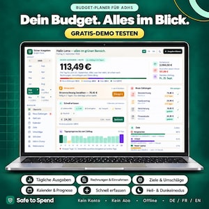 Budget Planer ADHS Digital / Sicher Ausgeben App / Haushaltsbuch Vorlage Deutsch / Offline, kein Abo / Sofort Download + Demo gratuita
