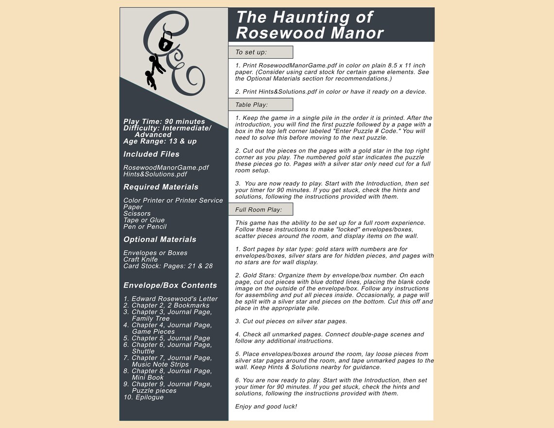 Escape Room Printable Escape Room DIY Game the Haunting of Rosewood Escape Room Printable Escape Room DIY Game the Haunting of Rosewood