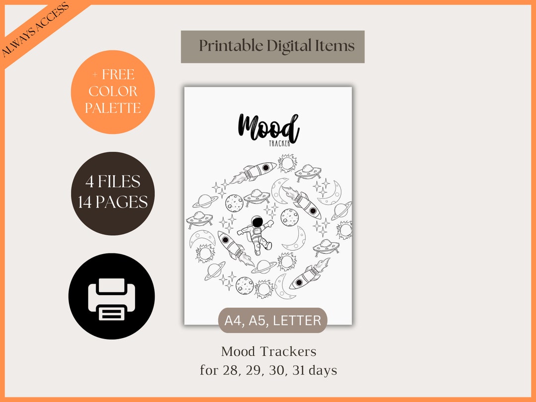 Space Mood Tracker - A5 Journal Page - PRINTABLE Tracker - Daily ...