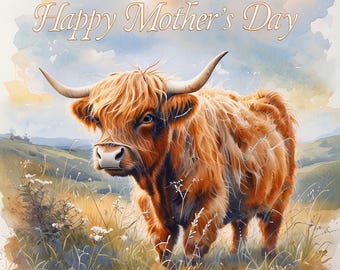 Mother's Day Highland Cow PNG | Sublimation Design (Digital Download)