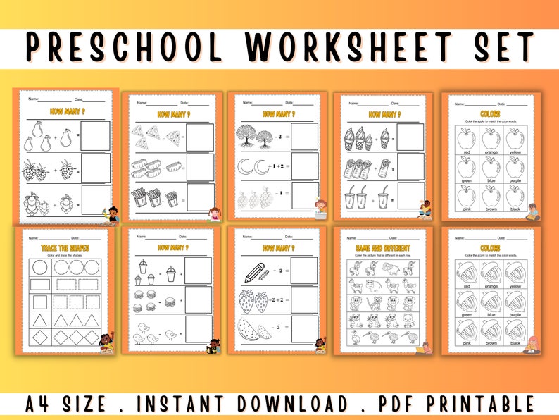 Preschool Learning Worksheets: Fun Early Learning Activities (PDF) - Etsy