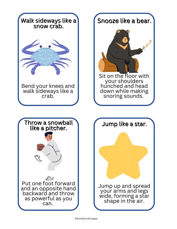 Winter Movement Exercise Cards Fun Printable Winter-themed Gross