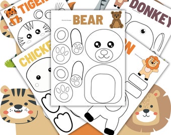 Animal Color, Cut, and Paste Craft: Kids Printable Activity (Digital Download)