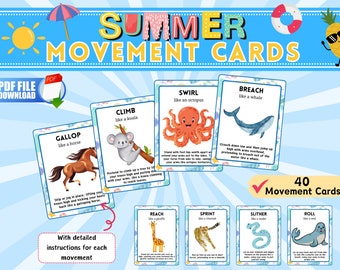 Summer Movement Exercise Cards for Kids | Fun Physical Activity Game | Digital Download