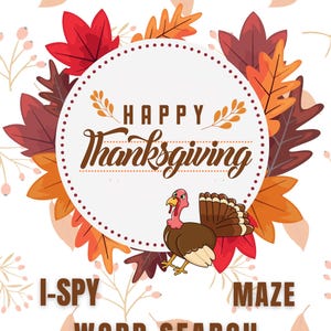 Thanksgiving Games for Kids | Printable I Spy, Word Search and Maze Activity Bundle | Family Fun Classroom Party PDF Download