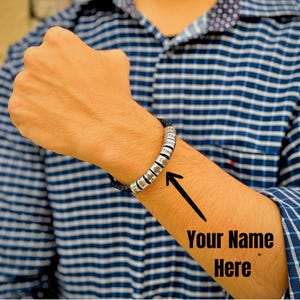 Personalized Leather Bracelet for Men, Braided Leather Bracelet with custom beads, Engraved Gift, personalized gift for mens, Christmas gift