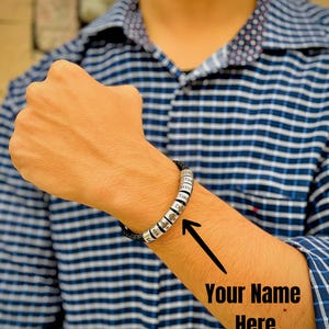 Mens Bracelet Personalized in Custom Size - Personalized Men&#39;s Bracelet with Engraved beads - Christmas Gifts - gift for men - gift for him