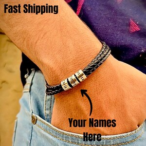 leather braided bracelet for Men - engraved bracelet- personalized gift - gift for him - anniversary gift - birthday gift - Christmas gift