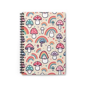Mushrooms and Rainbows Spiral Notebook | Journal | Mushroom Stationary| Rainbow Stationary | Ruled Line