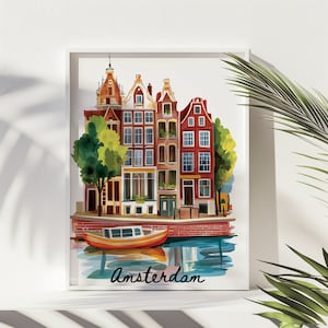 Amsterdam Travel Gift, Printable City Poster, Digital Download, Wedding Gift, Europe Custom Travel Poster, Home Decor, Birthday Present