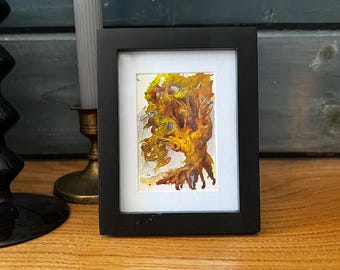 The Thinking Tree - 2x3 framed and matted original watercolor miniature painting