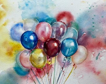 Glass Balloons - 11 3/4 x 15 3/4 original watercolor painting of a balloon bouquet
