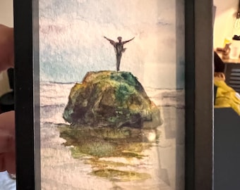 Watercolor Mini with Black Frame - 2 x3” seaside painting