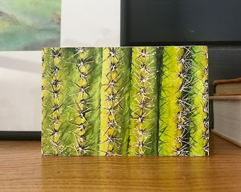 Barrel Cactus Watercolor Painting, Mounted on Wood, Original Art
