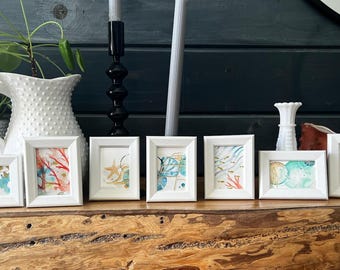 Framed Minis - ocean inspired abstract 2x3 original watercolor in a white frame