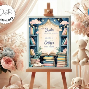 Storybook Baby Shower Welcome Sign Template, A New Chapter Baby Shower Sign, Once Upon a Baby Baby Shower Sign, Book Theme Baby Shower Decor