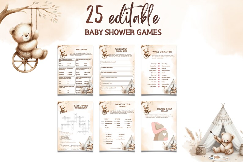 Baby Shower Games Set - Don't Say Baby & Guess How Many Gummy Bears - Gender Neutral Party Games With Signs, Clothespins & Cards - View #3